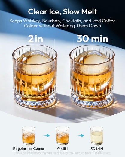 EUHOMY 2" Ice Ball Maker Countertop, 4Pcs Ready in 40Mins, 144Pcs/day, Self-Cleaning Sphere Ice Maker Machine with Crystal Clear Ice, Round Ice Cube Maker for Whiskey & Bourbon