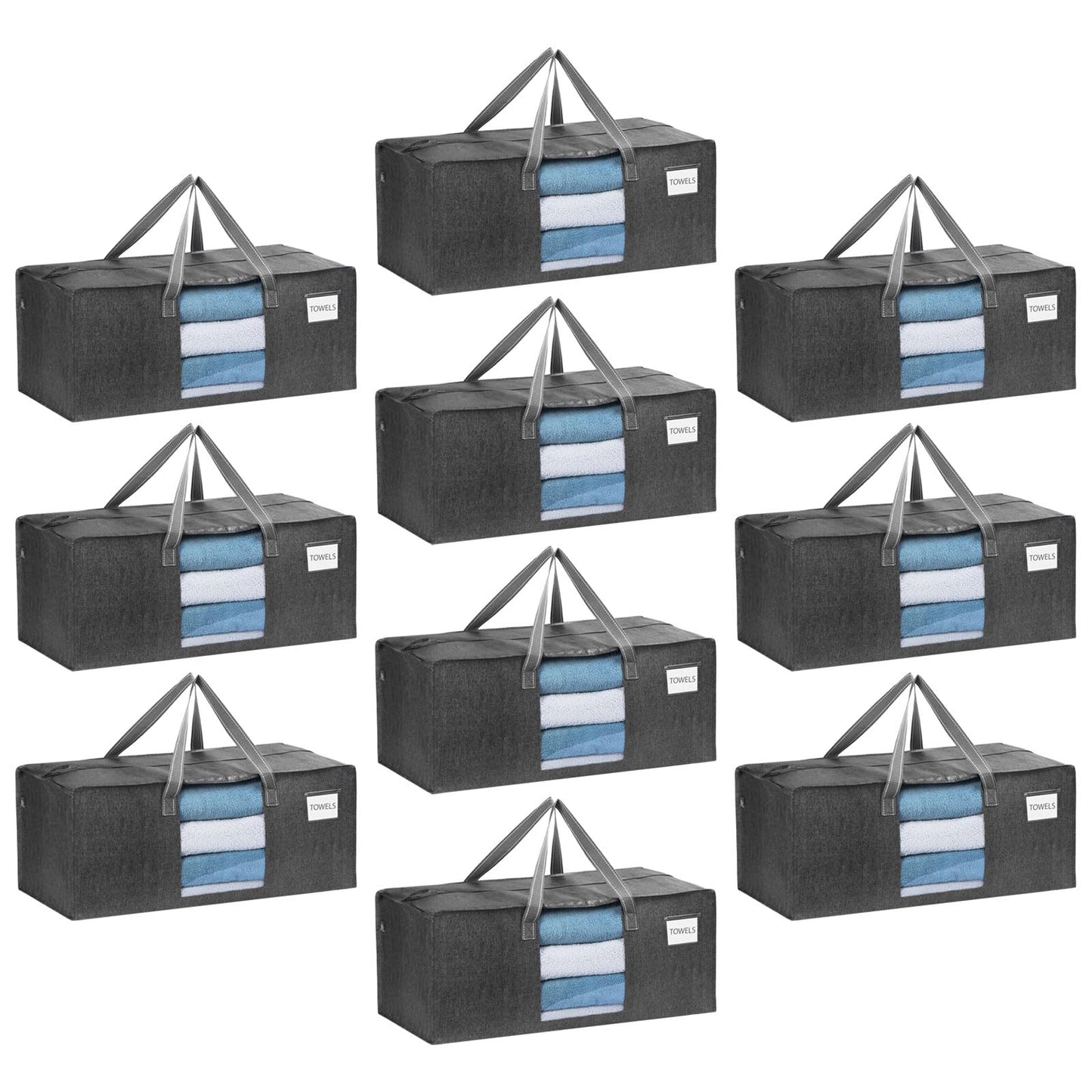 VENO 10 Pack Heavy Duty Moving Bags, Packing Bags with Clear Window, Alternative to Moving Boxes, Storage Bins for Clothes, Blankets, Comforters, College Dorm Essentials (Gray, 10 Pack)