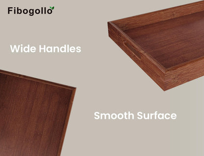 Fibogollo Bamboo Set of 2 Serving Tray with Handles,Decorative Trays Platter,Breakfast Tray in Bed,Food Drinks Tray for Eating,Working,Storing(Brown)