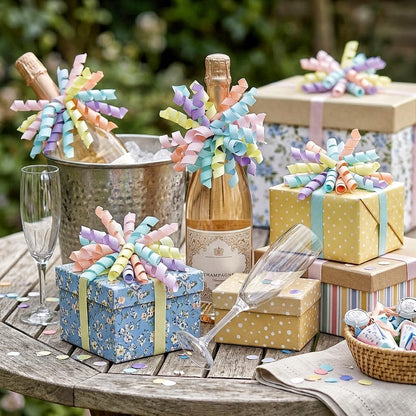 6PCS Pastel Self-Adhesive Curly Bows, 4" Pre-Made Bows for Gift Wrap, Soft Hues Ribbon Bow for Basket Decoration, for Wine Bottle, Present Bow for Birthday, Party, Anniversary (Macaron, 4 inches)