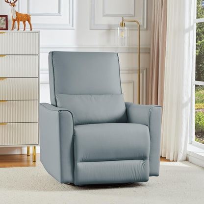 GarveeHome Swivel Rocking Recliner Chair, Upholstered Faux Leather Glider Recliner with Lumbar Support, high backrest & Padded armest, Manual Nursery Recliner for Living Room (Grey)