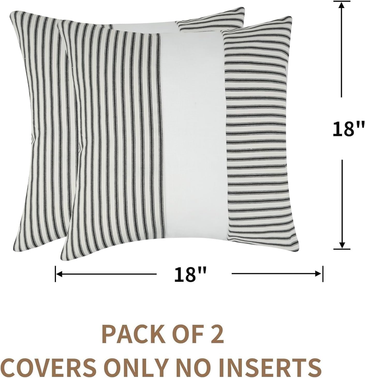 18x18, Set 2, Farmhouse Pillow Covers Boho Modern Accent Square Throw Pillow Covers of Black and White Striped
