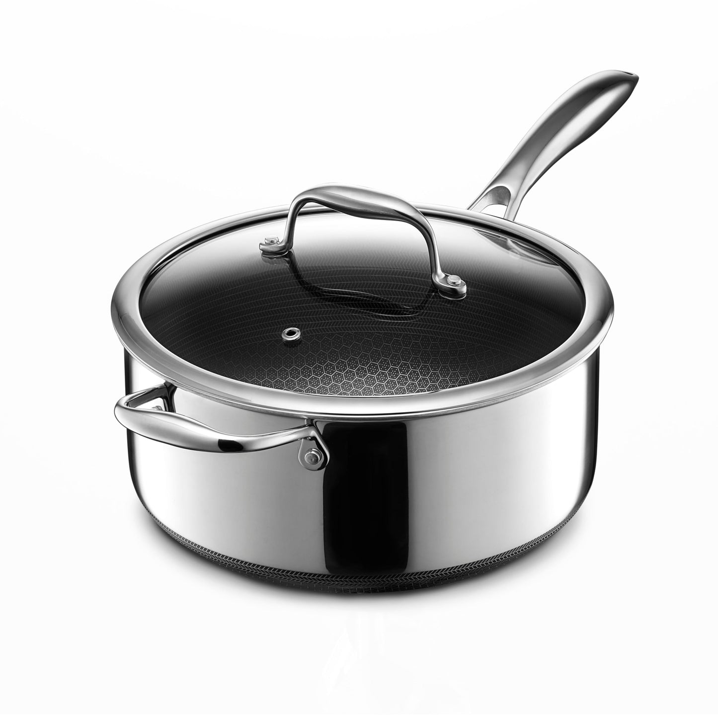 HexClad Hybrid Nonstick 5-Quart Saucepan with Tempered Glass Lid, Stay-Cool Handle, Dishwasher-Friendly, Oven-Safe Up to 900°F, Induction Ready, Compatible with All Cooktops