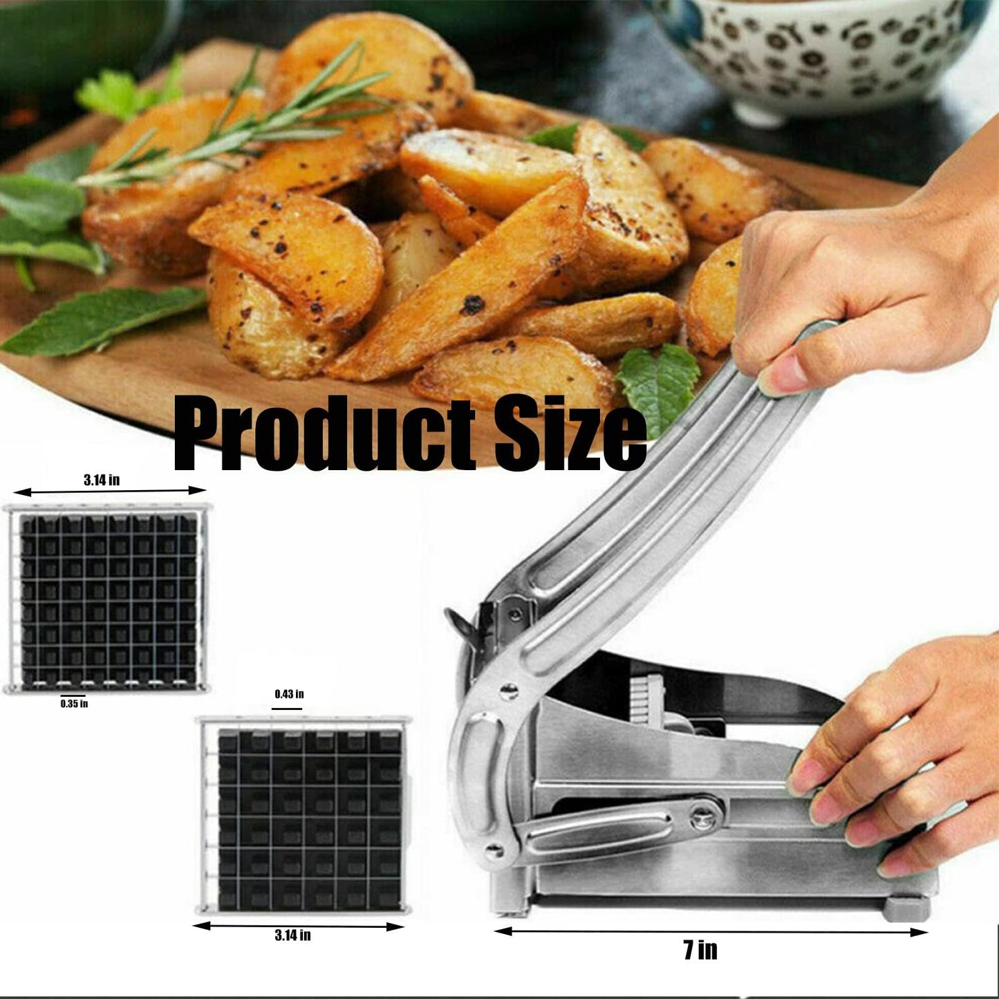 Azooken Stainless Steel French Fry Cutter, 2-blade Potato Slicer No-Slip Suction Base French Fry Cutter with 1 Peeler, Perfect for Potatoes, French Fries, Cucumber,Vegetables Carrot