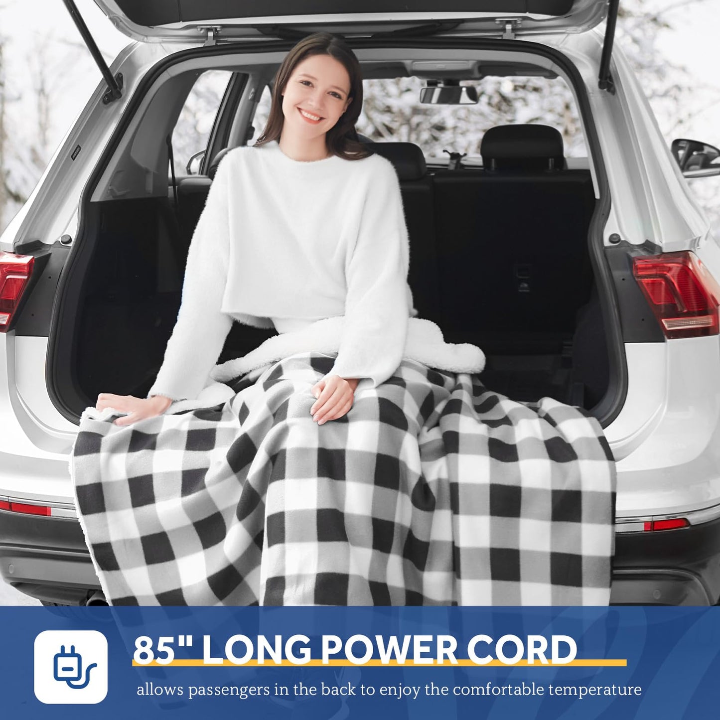 Sealy 12-Volt Heated Car Blanket, Portable Electric Blanket with 3 Heating Levels & 4 Hours Auto Off for Car, Truck, SUV, RV or Camping, Machine Washable, 59" X 43", Charcoal