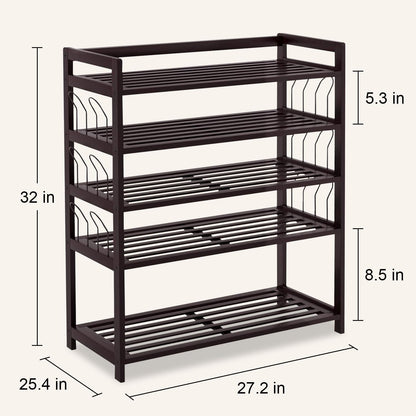 PayLessHere 5-Tier Closet (5 Bamboo Shoe Rack Shoe Bench Shoe Shelf Free Standing Storage Organizer with Additional