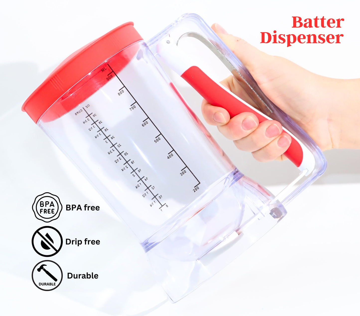 Dalup Enterprises Mess-Free Pancakes Pourer & Cupcake Batter Dispenser | 4 Cup Capacity | Precision Pour Control & Easy-Squeeze Handle | BPA-Free Kitchen Tool for Waffles, Crepes & Muffins