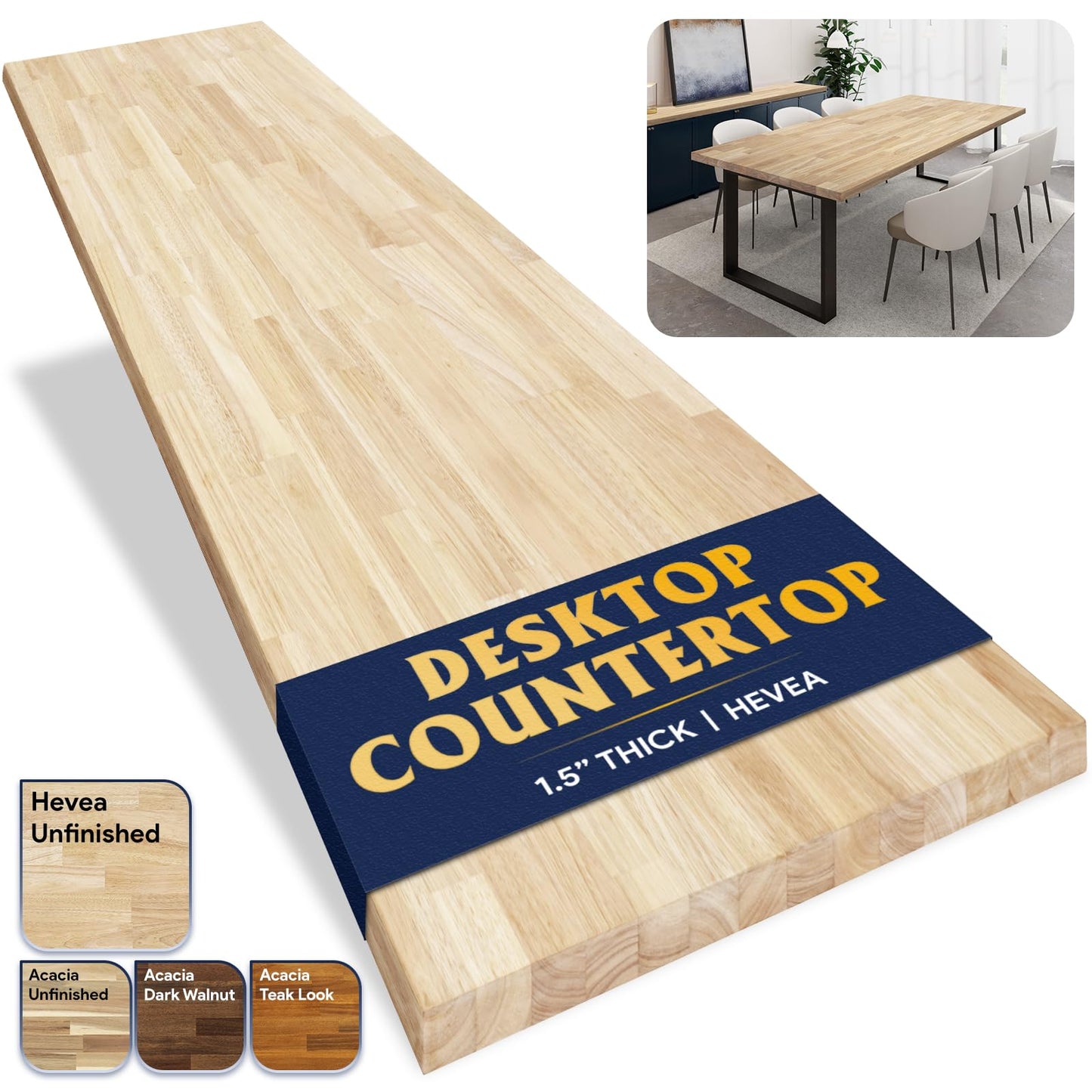 Howizz Butcher Block Countertop 60 x 30 x 1.5 Inches - Unfinished Hevea Solid Wood Table Top, Wood Countertop for DIY for Desk Top, Workbench Top, Kitchen Countertop