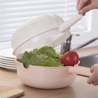 HUANIZI Double Layer Rice Wash Basket 2 in 1 Kitchen Strainer Bowl Drain Basket with Handle Fruit Vegetable Colander for Washing Mixing Kitchen Strainer Bowl Set, Beige