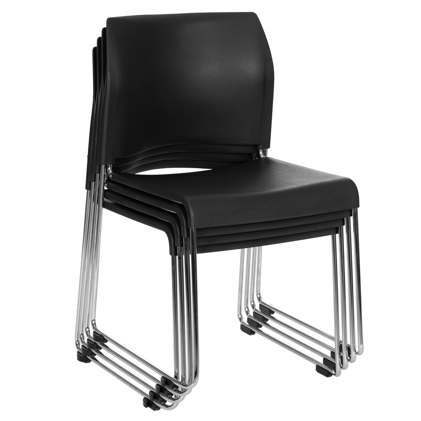 OEF Furnishings OEF8810-11-10/4 Commercial Stack Chair (Hard Plastic Seat and Back, Black, Chrome Frame, 4-Pack)
