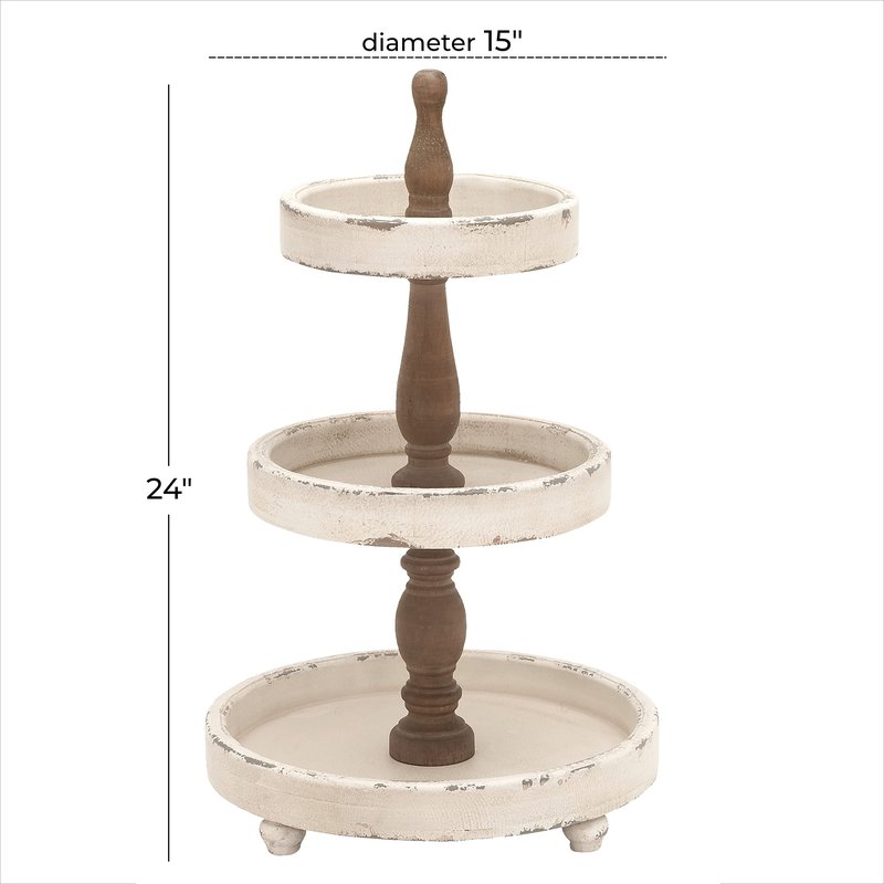 Deco 79 Wood 3 Tiered Tiered Server, 15" x 15" x 24", White