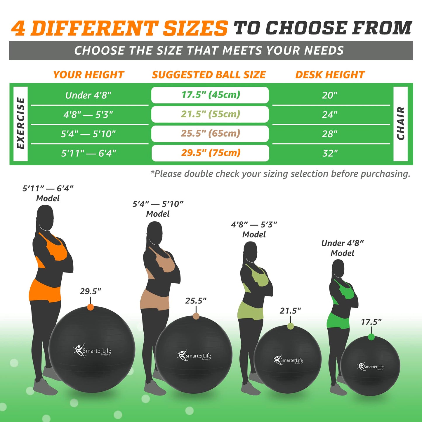 SmarterLife Exercise Ball Yoga Ball for Fitness, Balance, Stability, or Pregnancy, Gym Ball for Core Workout, Physical Therapy, Yoga Ball Chair for Office, Anti-Slip Anti-Burst
