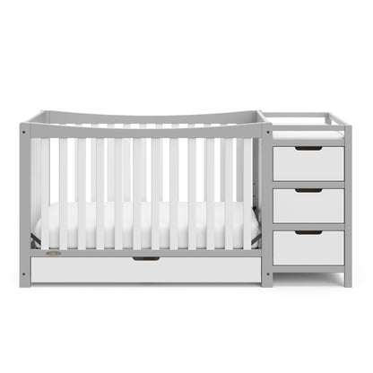 Graco Remi 4-in-1 Convertible Crib & Changer – GREENGUARD Gold Certified, Fits Standard Crib Mattress, Converts to Toddler Bed and Full Bed, 4 Adjustable Mattress Heights (Pebble Gray and White)