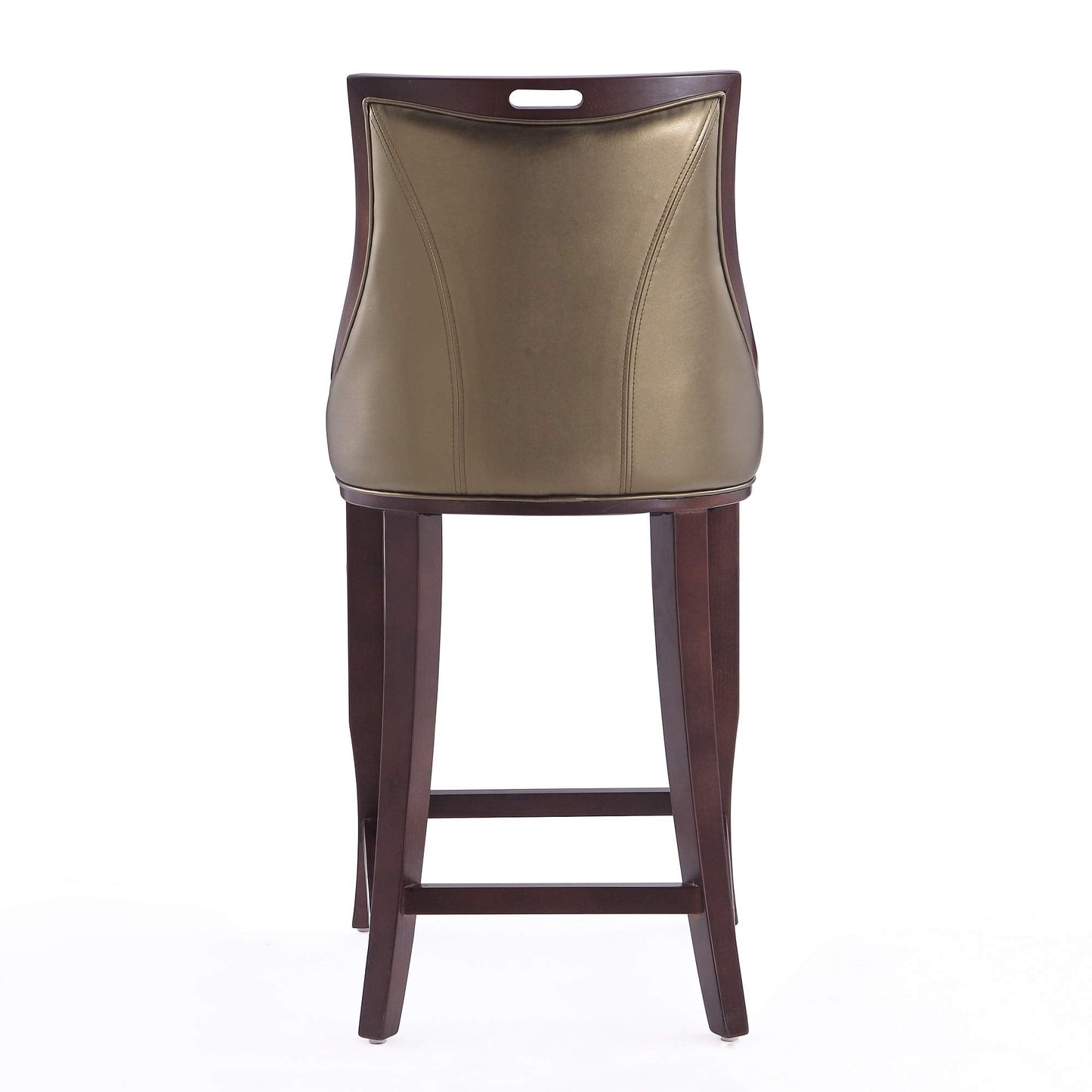 Manhattan Comfort Emperor Faux Leather Bar Stools with Backrest, Foam Padding and Solid Beech Wood Frame, Fully Assembled Upholstered Barstool, Set of 3, Bronze