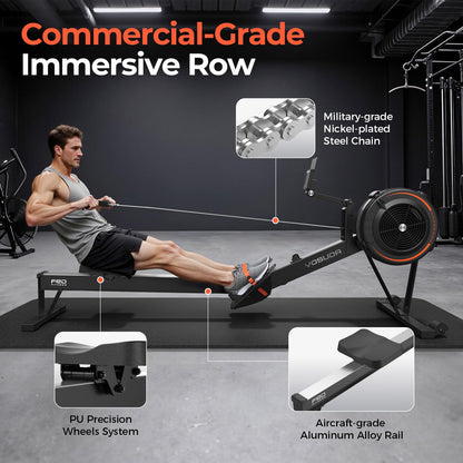 YOSUDA R2 Rowing Machine for Home, Professional Adjustable Air Resistance Rower Machines with Self-Powered Monitor, 53.7'' Row Rail, Ergonomic Comfort Seat, Easy Storage