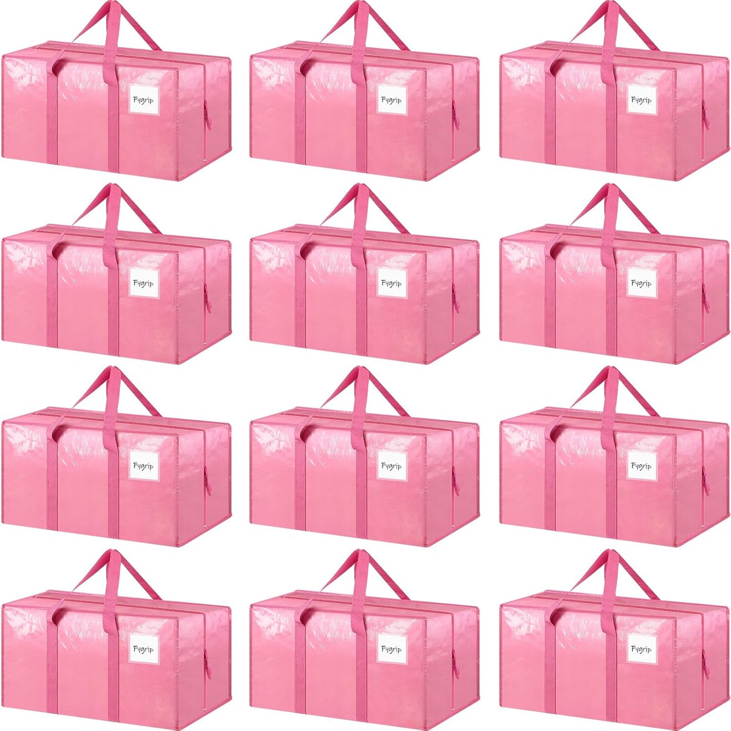 Skiennix Extra Heavy Duty Large Moving Bags - Strong Zipper & Comfortable Handles | 12 Pack, Pink