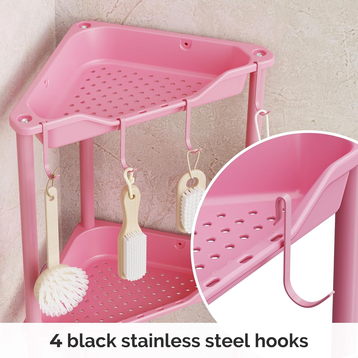 Orimade Rustproof 4 Tier Floor Standing Corner Shower Caddy Organizer, Plastic Metal Shelf Rack for Bathroom