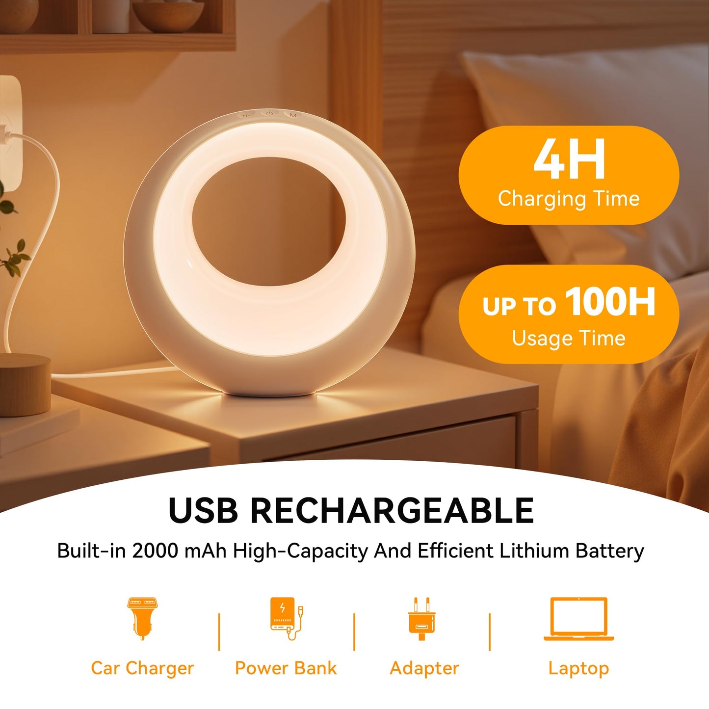 Auxmir LED Night Light Bedside Lamp Touch and Remote Control Dimmable Tabletop 13 RGB Colors Changing 5 Brightness Adjustable Rechargeable Portable Lamp for Baby Kids Nursery Bedroom Bathroom Camping