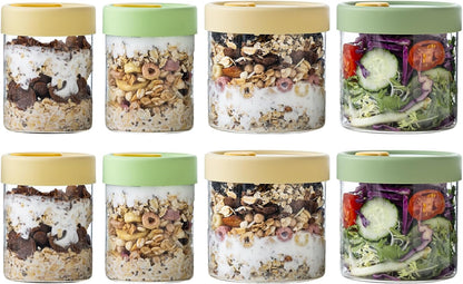 22oz 16 oz (8PCS) Overnight Oats Containers with Lids, & Glass Jars with Airtight Lids, Wide Mouth Overnight Oats Jar