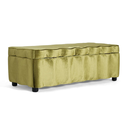 Christopher Knight Home Pean Living Room Ottoman with Storage, Velvet Upholstered Storage Ottoman Bench, Sofa Foot Stool with Wood Frame, Bedroom End of Bed Bench, Chic Scalloped Design, Olive Green