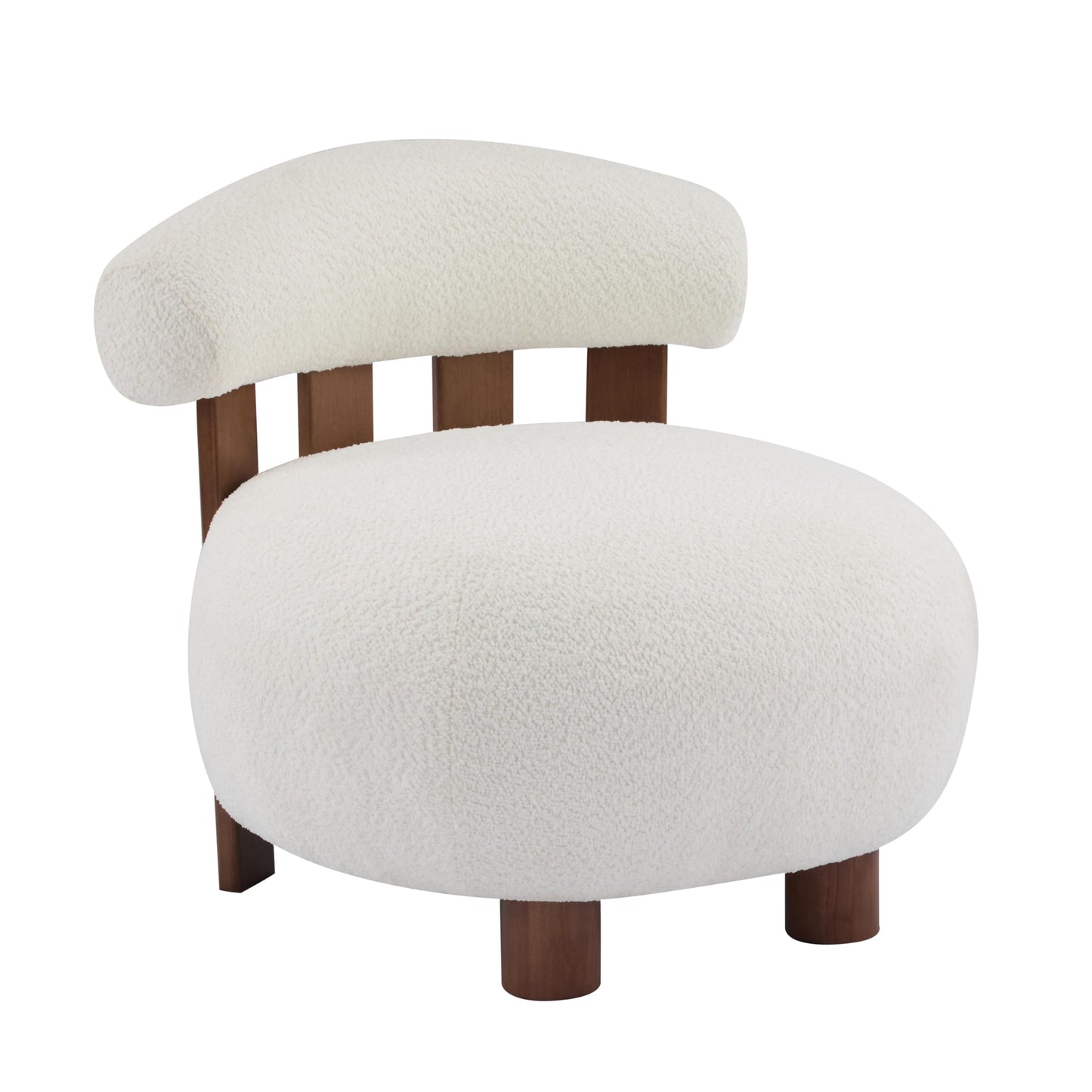 Christopher Knight Home Elvina Boucle Fabric Accent Chair, Solid Wood Single Lounge Sofa, Bedroom Comfy Reading Chair, for Modern Minimalist Style Living Room/Home Office, Milky White+Walnut