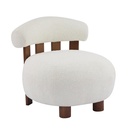 Merax Modern Boucle Accent Chair, Upholstered Barrel Armlesschair with Solid Wood Legs, Comfy Lounge Reading Chair for Living Room Bedroom, White