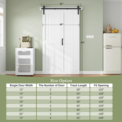 Finosen Bifold Barn Door 48 x 84 in (Double 24 inch)，Bi-fold Sliding Closet Doors with Hardware Track kit Included, 4.3ft Rail for 2 Doors, MDF Wood Panel,PVC Surface, Save Space,DIY Assembly, White