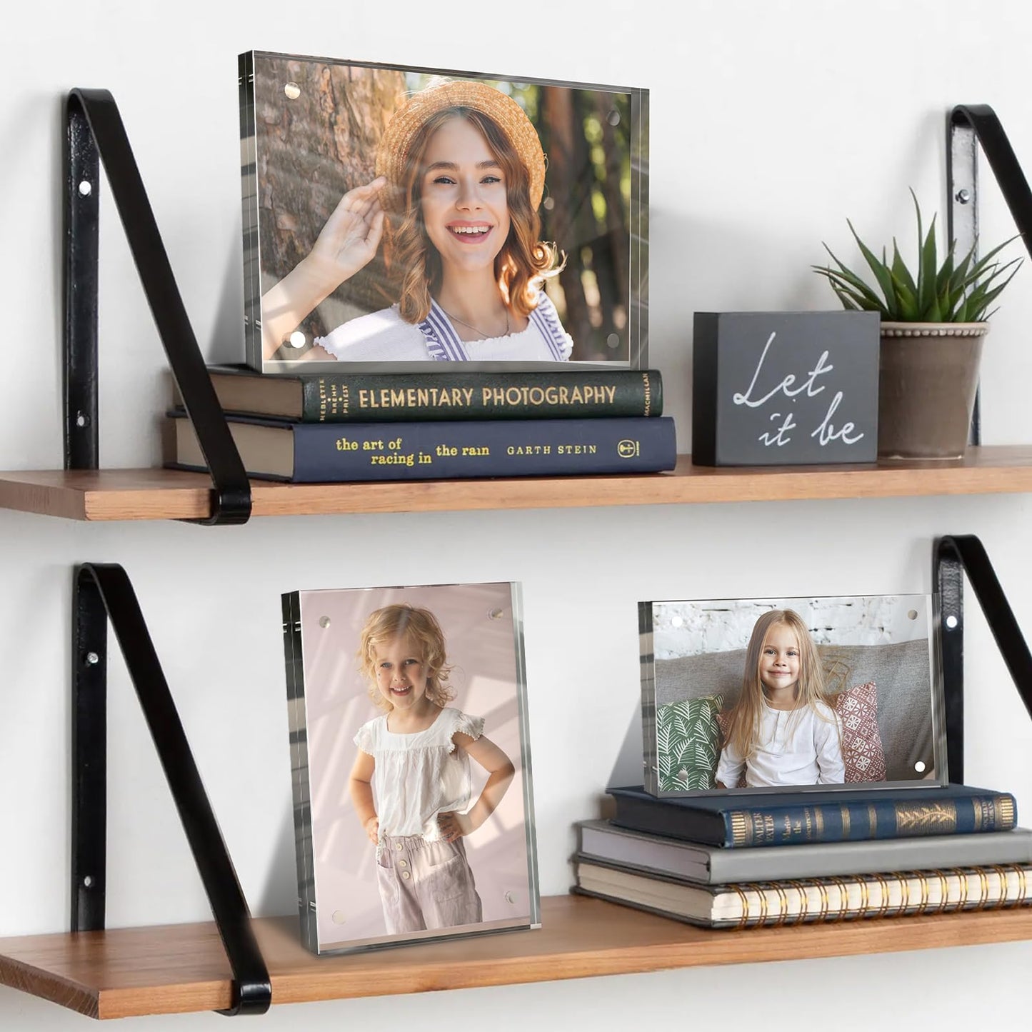 laapee 5x7 Inches Acrylic Picture Frames 5 Pack, Double Sided Magnetic Photo Frames,Free Standing on Desk or Table Clear Picture Frames
