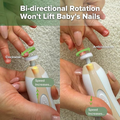 Haakaa Electric Baby Nail File Kit - LED Light & 6 Replacement Heads for Newborns, Infants & Adults | Acorn