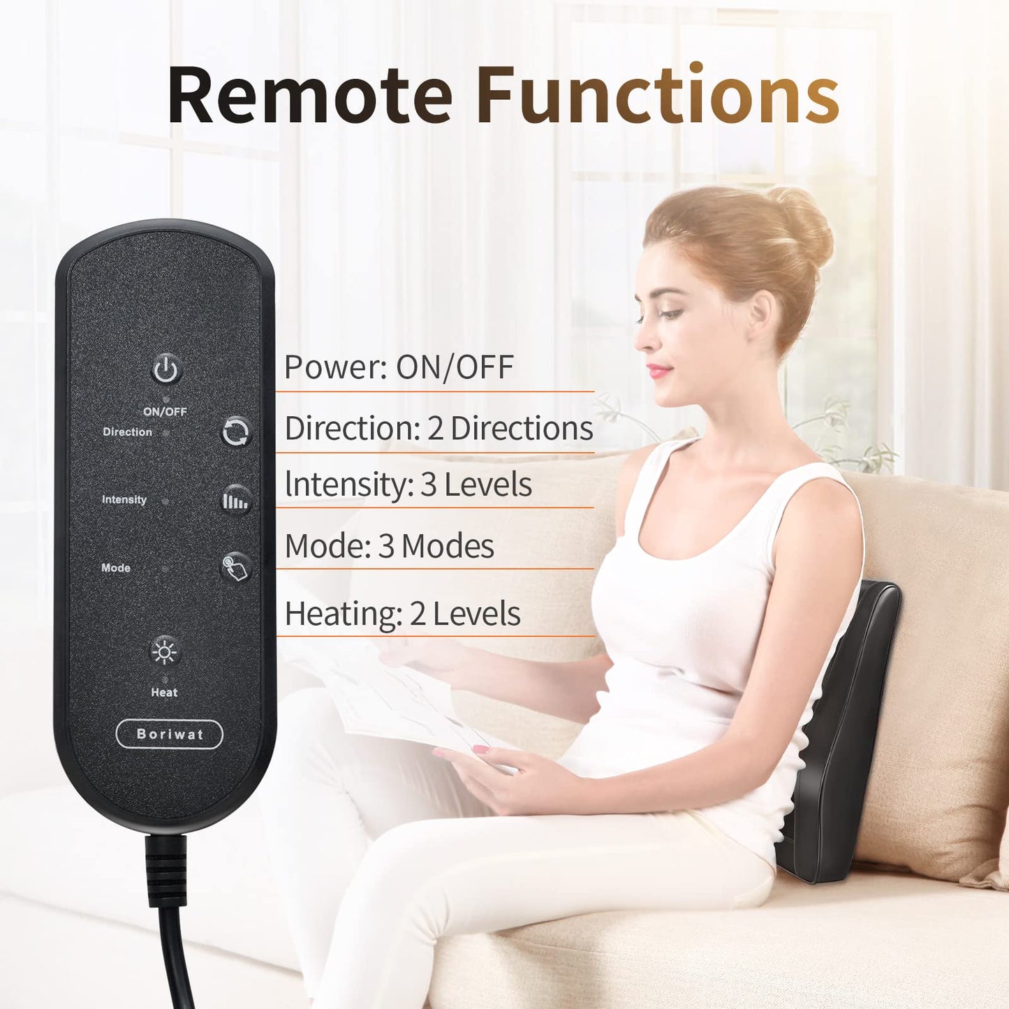 Boriwat Back Massager with Heat, Neck Massager for Pain Relief Deep Tissue, 3D Kneading Massage Pillow for Back, Neck, Shoulder, Legs, Gifts for Women Men Mom Dad