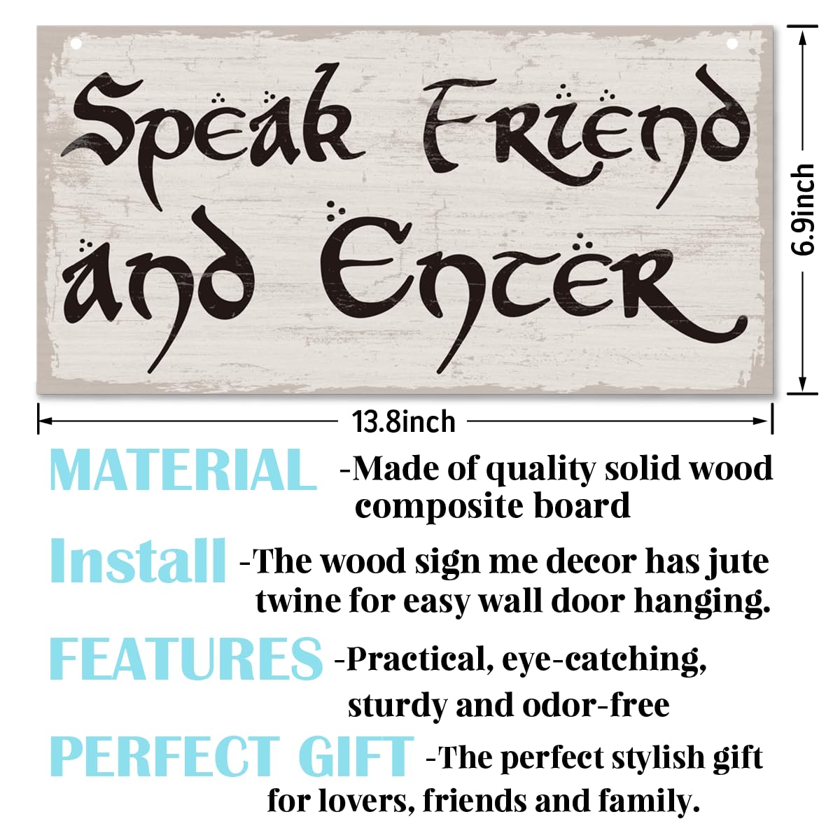 Speak Friend And Enter Sign, Entry Way Front Door Wooden Hanging Decor, Funny Wall Decor, Farmhouse Wood Sign, Bar Pub Wall Decoration, Home & Office Decorations 7x14 Inches