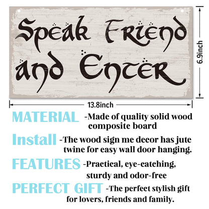 Speak Friend And Enter Sign, Entry Way Front Door Wooden Hanging Decor, Funny Wall Decor, Farmhouse Wood Sign, Bar Pub Wall Decoration, Home & Office Decorations 7x14 Inches