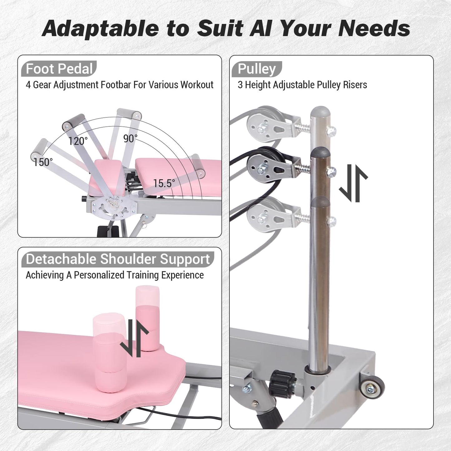 Pink Foldable Pilates Reformer Machine for Home Gym, Professional Workout Equipment with 5x18lb Springs for Beginners & Advanced Users,Quiet Home Pilates Equipment