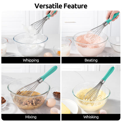 U-Taste Balloon Whisk for Cooking: 18/10 Stainless Steel Kitchen Wire Whisk, Medium Heavy Duty Egg Beater, Manual Baking Mixing Tool with 8 High Flex Wires for Stirring, Blending Sauce (Aqua Sky)