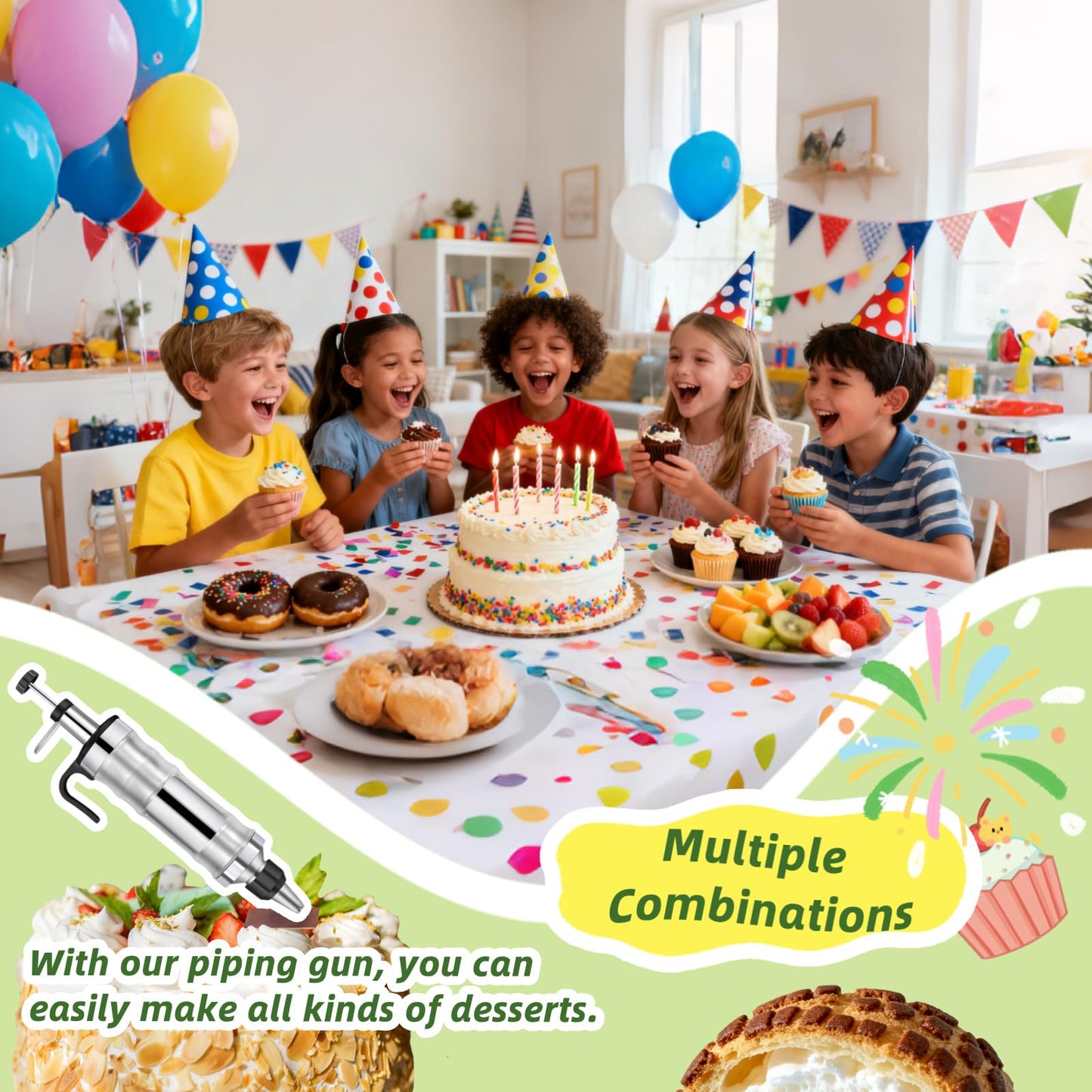 Dessert Decorating Syringe Set, Cake Decorating Kit, Stainless Steel Baking Tools, Cupcake Decoration Supplies, All-in-One Baking Piping Solution Kit，Piping Icing Nozzles，Frosting Piping Kit
