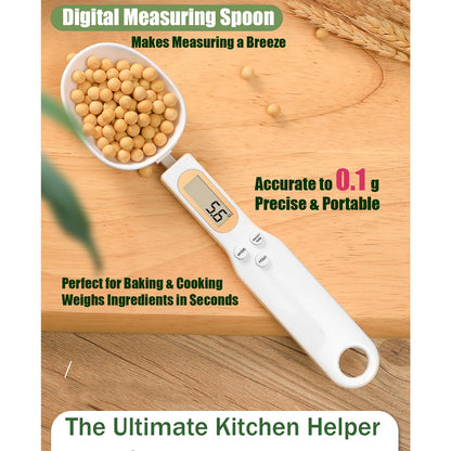 Food Measuring Spoon, Digital Kitchen Scale, high-Precision Small Scale, Handheld use, with Weight Removal Function (White)