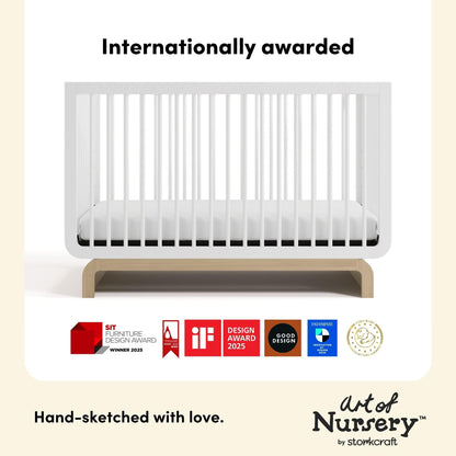 Storkcraft Santorini 5-in-1 Convertible Crib with Toddler Guardrail – GREENGUARD Gold Certified, Conversion Kit Included, 100% Solid Wood, Fits Standard Crib Mattress (White and Driftwood)