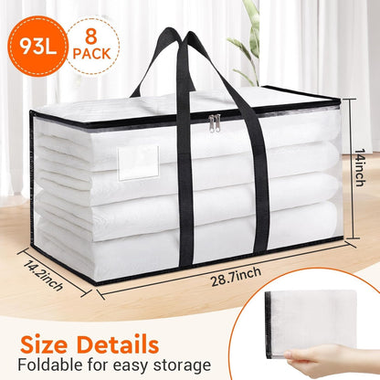 BlissTotes Moving Bags - Heavy Duty Extra Large 93L Storage Totes with Zipper & Reinforced Handles | 8-Pack