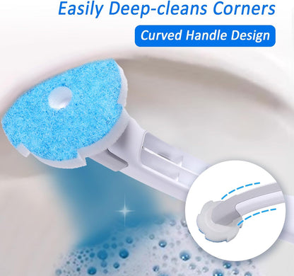 Disposable Toilet Brush and Holder Set with 16 Refills, Long Handle Wand, Compact Bathroom Scrubber, White