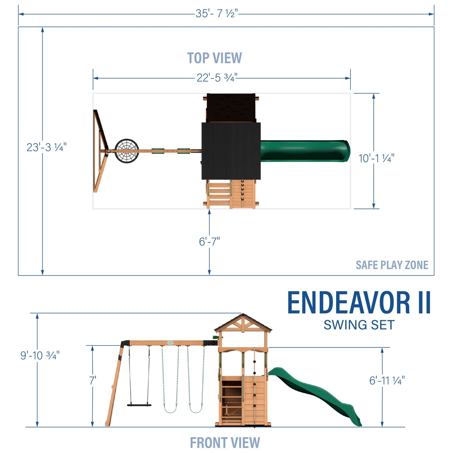 Backyard Discovery Endeavor II Cedar Wood Swing Set with Wave Slide, Play Deck, Double Rock Wall, Picnic Table, Climbing Wall, Belt Swings, Web Swing, Toy Telescope, Step Ladder, Outdoor Playset
