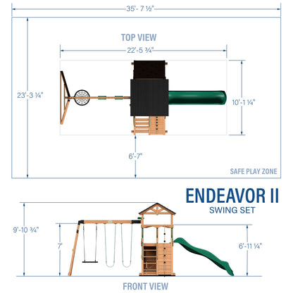 Backyard Discovery Endeavor II Cedar Wood Swing Set with Wave Slide, Play Deck, Double Rock Wall, Picnic Table, Climbing Wall, Belt Swings, Web Swing, Toy Telescope, Step Ladder, Outdoor Playset