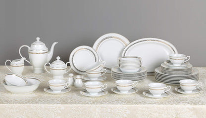 Stylish and Elegant 57 Pieces Bone China Dinnerware Set Service for 8 People - Gold