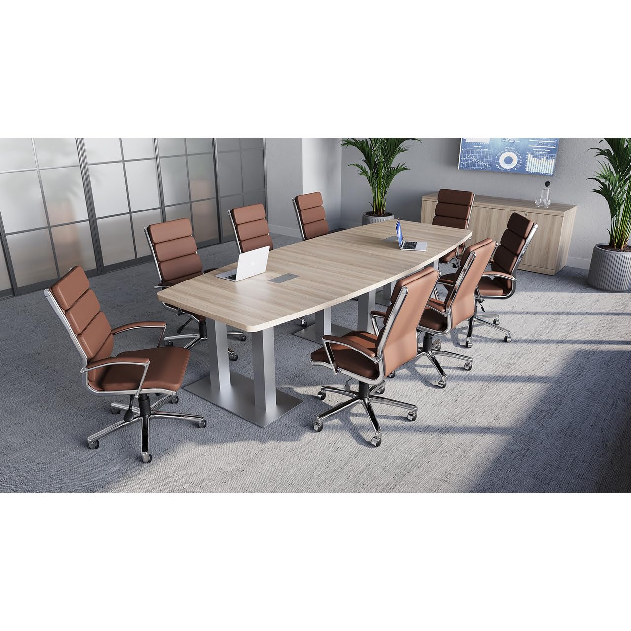 Office Furniture Warehouse Merak Executive High Back Chair – PU Leather, Chrome Base, Modern Contemporary Adjustable Swivel Desk Chair (Caramel)
