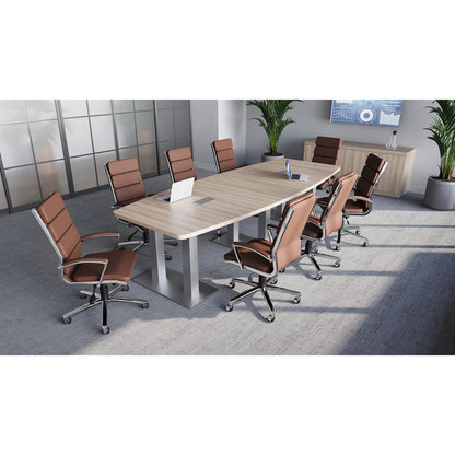 Office Furniture Warehouse Merak Executive High Back Chair – PU Leather, Chrome Base, Modern Contemporary Adjustable Swivel Desk Chair (Caramel)