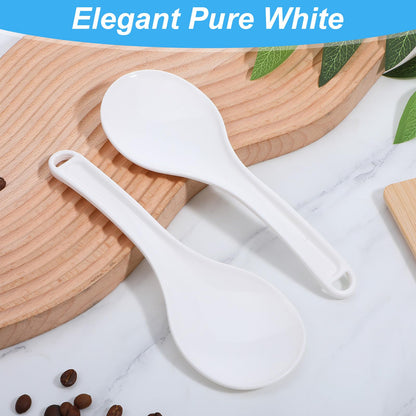 2 PCS Plastic Rice Spoon Paddle, Non Stick Hanging Rice Spatula, 7.67 Inch Heat Resistant Rice Cooker Serving Spoon for Kitchen Restaurant Grains (White)