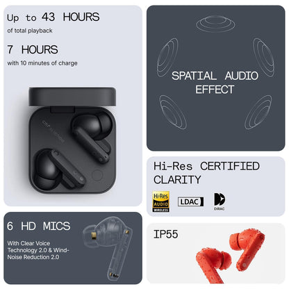 CMF Buds Pro 2 Wireless Earbuds with Smart Dial, 50dB Hybrid Noise Cancelling Earbuds Wireless Bluetooth 5.3, 11mm Bass with LDAC, 6 Hi-Res Audio Mics, 43H Playtime, Fast Charging Case, Dark Grey