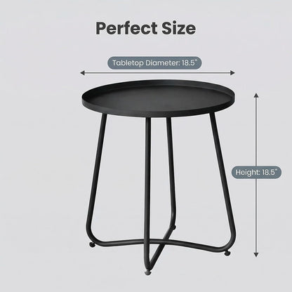 Outdoor Side Table, Small Patio Side Table with Weather Resistant Steel Material, Outdoor Round End Table for Patio