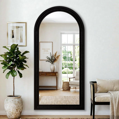 WISSMIELS 30"x71" Full Length Mirror Solid Wood Frame, Arched Floor Mirror Full Length with Stand, Room Decor Big Full Body Mirror with HD Tempered Glass for Bedroom, Living Room, Black