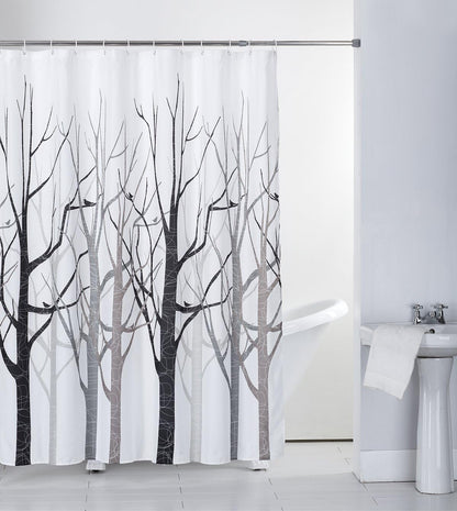 Waterproof Grey Tree Shower Curtain Fabric with Hooks, 72x72 INCH
