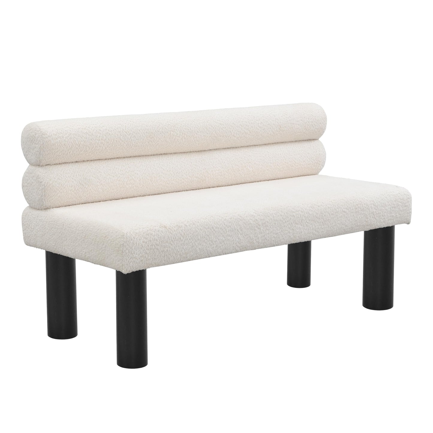 Christopher Knight Home Wally Boucle Upholstered Dining Bench, Modern Large Dining Room Chair, Entryway Ottoman Bench, Bedroom End of Bed Seating, Armless Desing and Wooden Frame, Milky White+Black